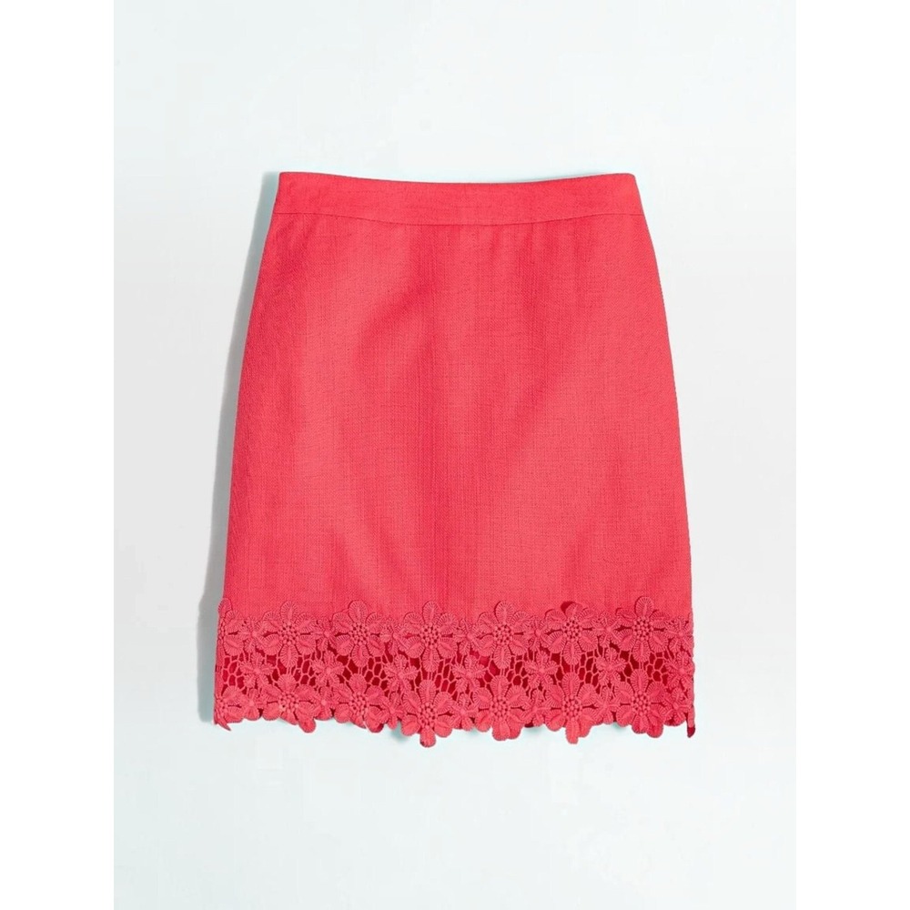 J.Crew Pink Cotton Basketweave Floral Lace Hem Mini Skirt Womens 8 Preppy
